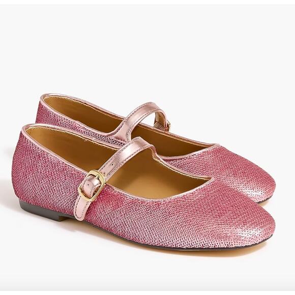 J.Crew Crewcuts Girls Sequin Mary Jane Flats Ballet Party Formal Pink K2 NWT - Picture 1 of 13